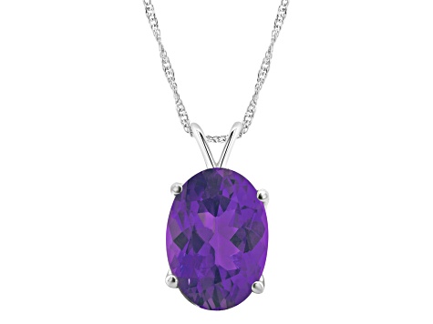 14x10mm Oval Amethyst Rhodium Over Sterling Silver Pendant With Chain