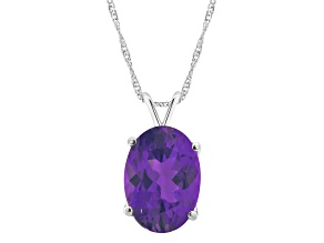 14x10mm Oval Amethyst Rhodium Over Sterling Silver Pendant With Chain