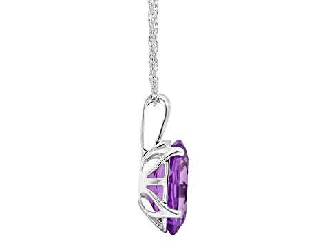 14x10mm Oval Amethyst Rhodium Over Sterling Silver Pendant With Chain