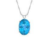 14x10mm Oval Blue Topaz Rhodium Over Sterling Silver Pendant With Chain
