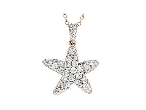 White Lab-Grown Diamond 14kt Rose Gold Starfish Pendant With Cable Chain 1.00ctw