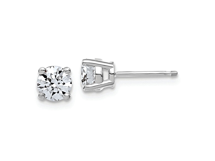 Rhodium Over 14K White Gold 1ct. 5.0mm Round G H I True Light Moissanite Earrings