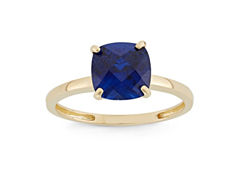 Square Cushion Lab Created Sapphire 10K Yellow Gold Ring 2.30ctw