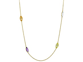 14K Yellow Gold Multi-gemstone Marquise Shaped Necklace, 34 Inches