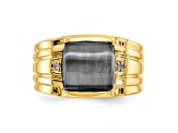 10K Yellow Gold Gray Onyx Cats Eye and 0.01ct Diamond Men's Ring