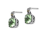 Sterling Silver Antiqued with 14K Accent Prasiolite Earrings