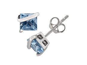 Square Lab Created Aquamarine Sterling Silver Stud Earrings 2.40ctw