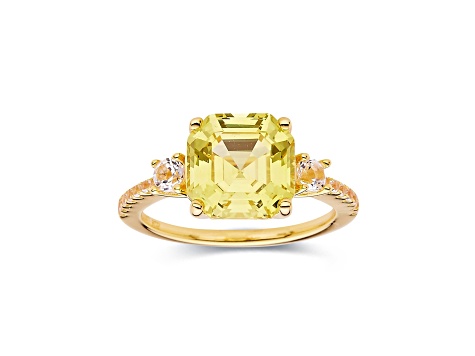 Asscher Cut Lab Created Yellow Sapphire with White Topaz 18K Yellow Gold Over Sterling Silver Ring