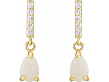 Picture of 14K Yellow Gold Pear Shape Ethiopian Opal and Round Diamond Dangle Earrings