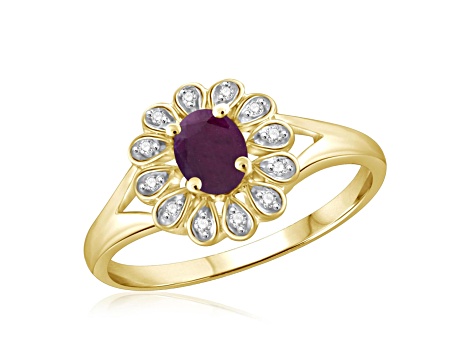 Red Ruby with White Diamond Accent 14K Gold Over Sterling Silver Ring 0.44ct