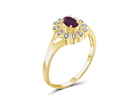Red Ruby with White Diamond Accent 14K Gold Over Sterling Silver Ring 0.44ct