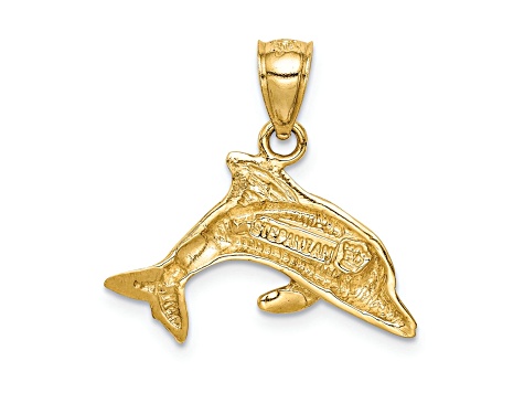 14k Yellow Gold Lab Created Opal Dolphin Pendant