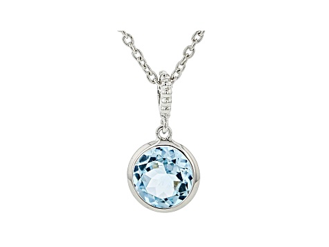 Judith Ripka 2.4 ct Round Blue Topaz Rhodium over Sterling Silver Pendant Necklace