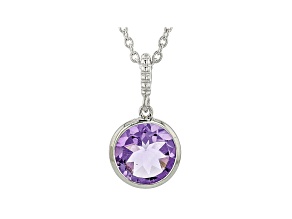 Judith Ripka 3.3ct Round Amethyst Rhodium Over Sterling Silver Pendant Necklace