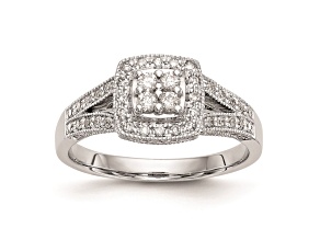 Rhodium Over 14K White Gold Diamond Cluster Engagement Ring 0.50ctw