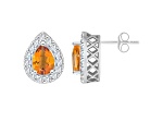 8x5mm Pear Shape Citrine And White Topaz Accent Rhodium Over Sterling Silver Halo Stud Earrings