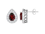 8x5mm Pear Shape Garnet And White Topaz Accent Rhodium Over Sterling Silver Halo Stud Earrings