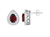 8x5mm Pear Shape Garnet And White Topaz Accent Rhodium Over Sterling Silver Halo Stud Earrings