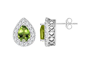 8x5mm Pear Shape Peridot And White Topaz Accent Rhodium Over Sterling Silver Halo Stud Earrings