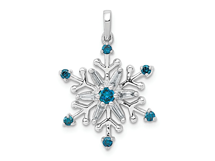 14K White Gold 1/4ct. Blue and White Diamond Snowflake Pendant