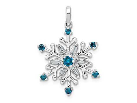 14K White Gold 1/4ct. Blue and White Diamond Snowflake Pendant