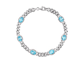 Sterling Silver Swiss Blue Topaz Curb Chain Bracelet 3.3ctw