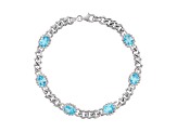 Sterling Silver Swiss Blue Topaz Curb Chain Bracelet 3.3ctw