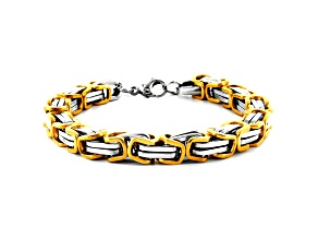 Invicta Jewelry Men's Yellow Two Tone Steel Byzantine Chain Bracelet (8mm) - 8"