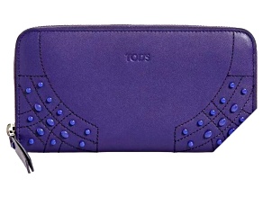 Tod's Gommini Wave Purple Leather Zip Around Wallet