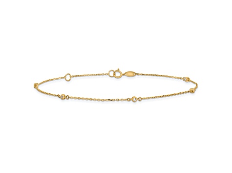 14K Yellow Gold Polished CZ Station 9-inch Plus 1-inch Extension Anklet