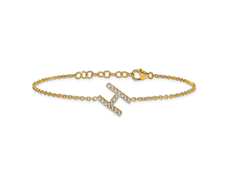 14k Yellow Gold Diamond Sideways Letter H Bracelet