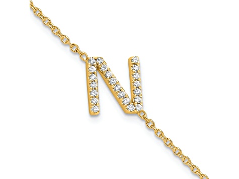 14k Yellow Gold Diamond Sideways Letter N Bracelet