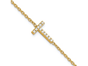 14k Yellow Gold Diamond Sideways Letter T Bracelet