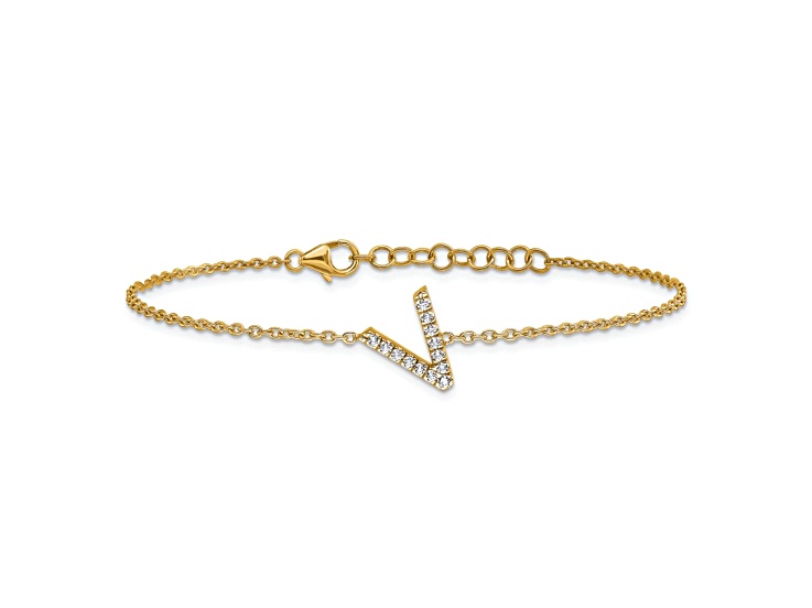 14k Yellow Gold Diamond Sideways Letter V Bracelet