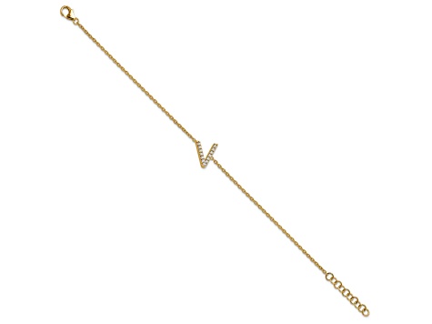 14k Yellow Gold Diamond Sideways Letter V Bracelet