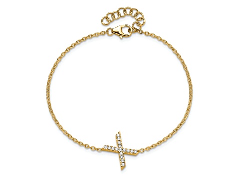 14k Yellow Gold Diamond Sideways Letter X Bracelet