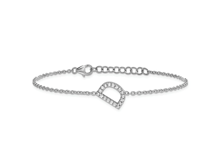 Rhodium Over 14k White Gold Diamond Sideways Letter D Bracelet