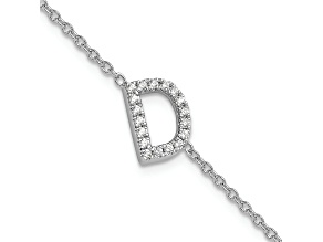 Rhodium Over 14k White Gold Diamond Sideways Letter D Bracelet
