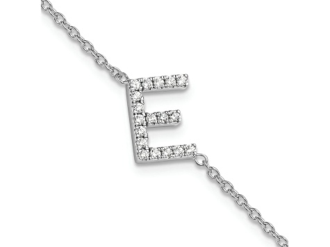 Rhodium Over 14k White Gold Diamond Sideways Letter E Bracelet