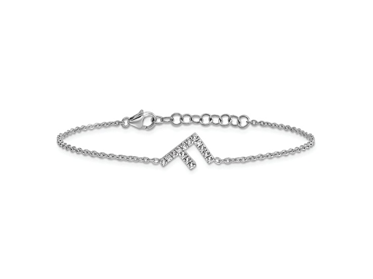 Rhodium Over 14k White Gold Diamond Sideways Letter F Bracelet
