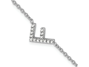 Rhodium Over 14k White Gold Diamond Sideways Letter F Bracelet