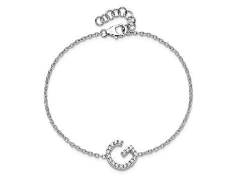 Rhodium Over 14k White Gold Diamond Sideways Letter G Bracelet