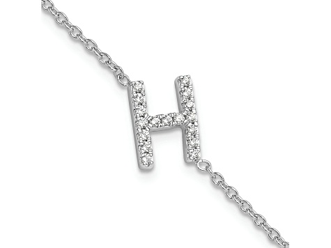 Rhodium Over 14k White Gold Diamond Sideways Letter H Bracelet