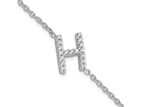 Rhodium Over 14k White Gold Diamond Sideways Letter H Bracelet