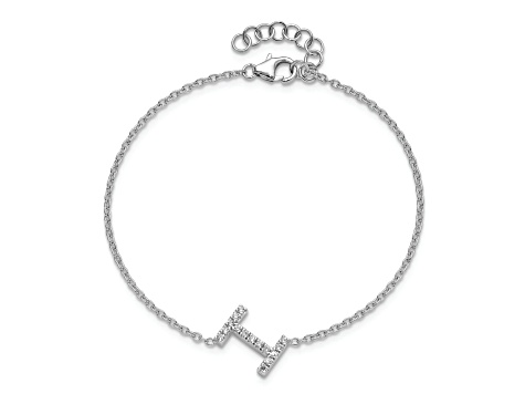 Rhodium Over 14k White Gold Diamond Sideways Letter I Bracelet