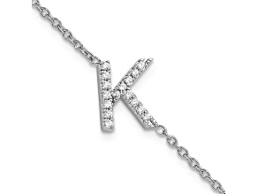 Rhodium Over 14k White Gold Diamond Sideways Letter K Bracelet