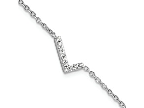 Rhodium Over 14k White Gold Diamond Sideways Letter L Bracelet