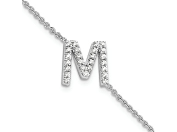 Picture of Rhodium Over 14k White Gold Diamond Sideways Letter M Bracelet