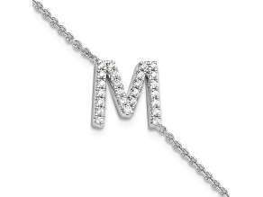 Rhodium Over 14k White Gold Diamond Sideways Letter M Bracelet