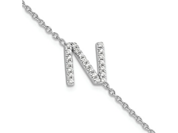 Picture of Rhodium Over 14k White Gold Diamond Sideways Letter N Bracelet